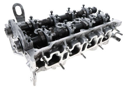 real used car motor head engine four cylinder isolated over white backgroundの写真素材