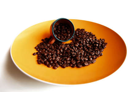 dark roasted ready fresh coffee beans in bulk isolated over white background