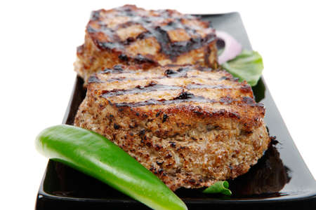 two extra thick hot beef meat hamburger lunch isolated on white background