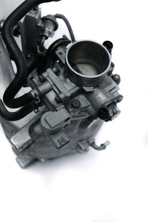 real used car motor engine part isolated on white background