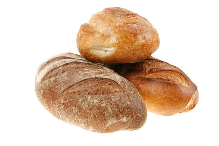 different rye and white flour fresh baked french bread loaf isolated on white background