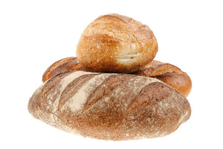 different rye and white flour fresh baked french bread loaf isolated on white backgroundの写真素材
