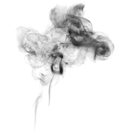 dark textured smoke powder fluffy puffs explosion dust isolated on white background as brushの写真素材
