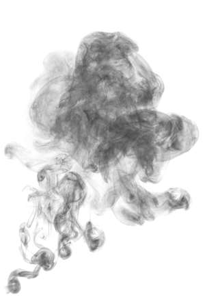 dark textured smoke powder fluffy puffs explosion dust isolated on white background as brushの写真素材