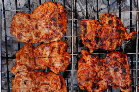 fresh chicken breast meat with vegetable kebab cooked on bbq gridの写真素材