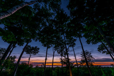 Summer sunset over Green Bay in Door County, Wisconsinの写真素材