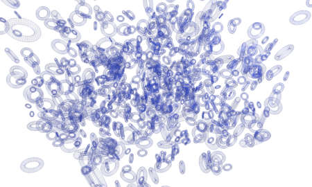3d blue meshed torus explosion
