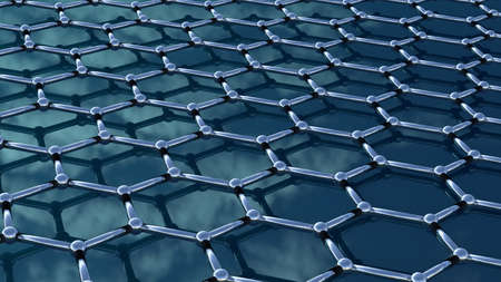 nanotechnology particle 3d structure with atoms blue backgroundの写真素材