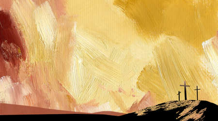 Graphic textured illustration of crosses of Calvaryの写真素材