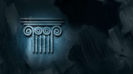 Graphic illustration of Architectural column top a conceptual symbol of the legal system laws and government.の写真素材