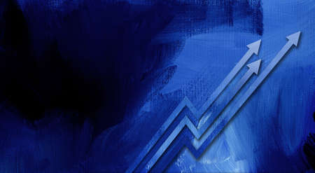 Graphic illustration of upwards arrows signifying growth and improvement against hand painted textured background.の写真素材