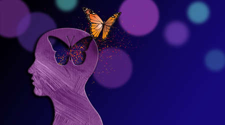 Graphic abstract design of birth of idea or being emotionally set free. Simple, dramatic, dreamlike...