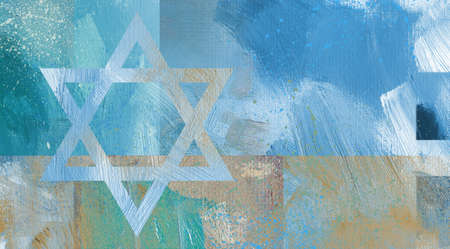 Abstract graphic design composed of iconic Star of David against textured oil paint brushstrokes. Possible use for religious themes, celebrations and Jewish holidays.の写真素材