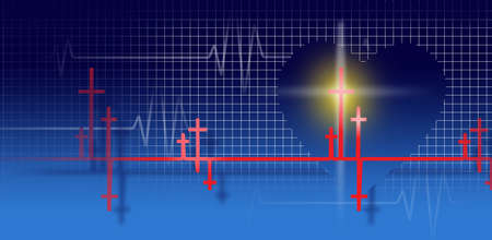 Graphic design of a Christian EKG heartbeat against gradation and geometric grid background. Use to illustrate Christian health in individuals and church related themes and presentationsの写真素材