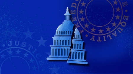 Conceptual graphic illustration of Capitol Dome broken into two sections. Art represents a nation...
