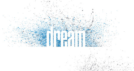 Abstract conceptual design with the word dream and ink splatter or spatter graphic background. Use for inspirational and fantasy themesの写真素材