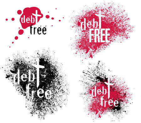 Graphic splash icon of the term Debt Free, signifying the Bible gospel message of salvation/ Use as church art, decoration for such as Easter themes.のイラスト素材