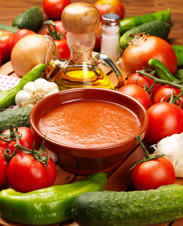 gazpacho soup and ingredientsの写真素材