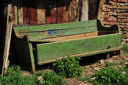 Wonderful old dilapidated bank in a wonderfully feral gardenの写真素材