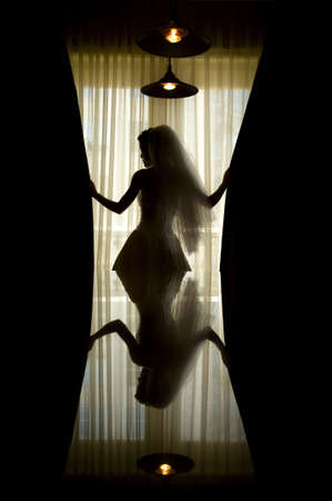 Bride silhouette and reflectionの写真素材