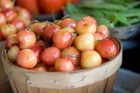 An image of bushels filled with fresh Mt. Rainier cherriesの写真素材