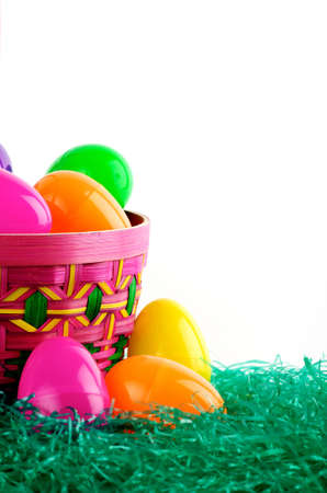 Image of Easter basket with colored eggsの写真素材