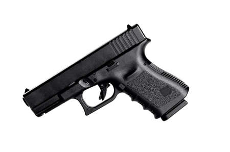 Image of a 40 caliber handgun on a white backgroundの写真素材