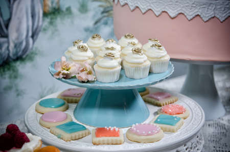 Image of beautifully decorated wedding cupcakesの写真素材