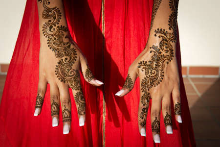 Image of Henna Tattoo's on an Indian bride's handsの写真素材