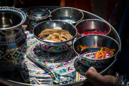 a decorative tray used in an Indian wedding ceremonyの写真素材