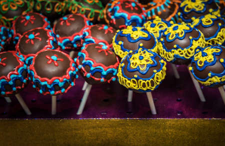 Image of cake pops decorated with icingの写真素材