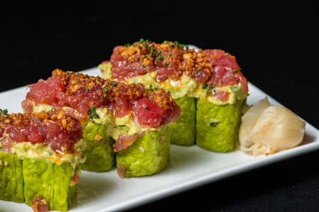 Image of a tuna roll with fresh gingerの写真素材