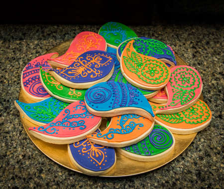 Image of shortbread cookies decorated with colorful icingの写真素材