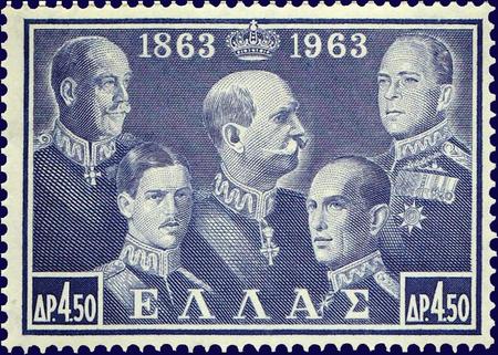 1963 A stamp printed in Greece show the five kingsのeditorial素材