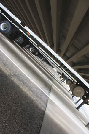 Tilted view under semi-trailersの写真素材