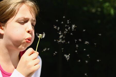 Girl blowing dandelion