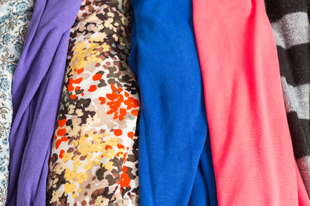 Many Colorful Fabric Cloth Textures With Patterns Backgroundの写真素材