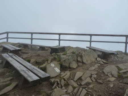 Benches in the mountains in the mist.の写真素材