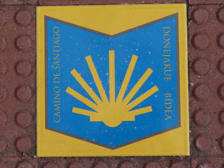 Roadsign on the way. James ("Jakobsweg" or "Camino Santiago") is Santiago de Compostela in Spainの写真素材