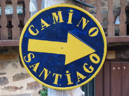 Roadsign on the way. James, "Jakobsweg" or "Camino Santiago" is Santiago de Compostela in Spainの写真素材