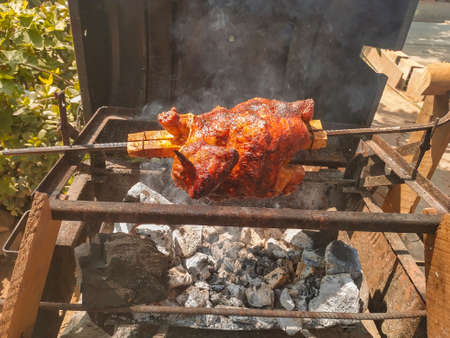 grilled chickens well roasted on a grill peruの写真素材