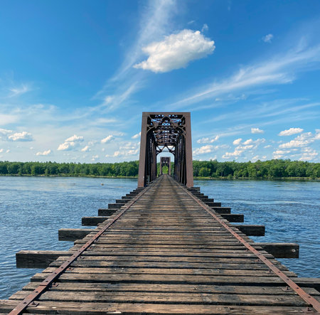 Abandoned railway bridge over the Ottawa River near Arnprior, Ontarioの写真素材