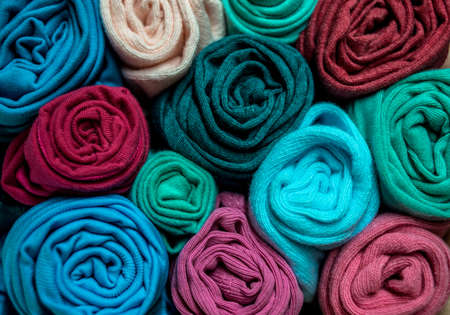 Bright fabric in rollsの写真素材