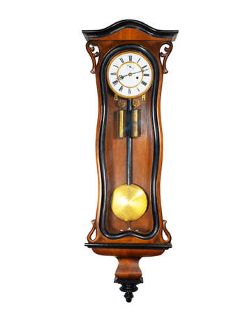 Old wall clock isolated on whiteの写真素材