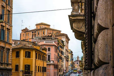 Street in the evening in Rome, Italyのeditorial素材