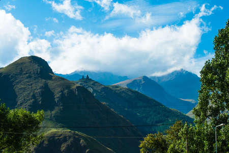 Mount Kazbek and Gergeti church in Georgia