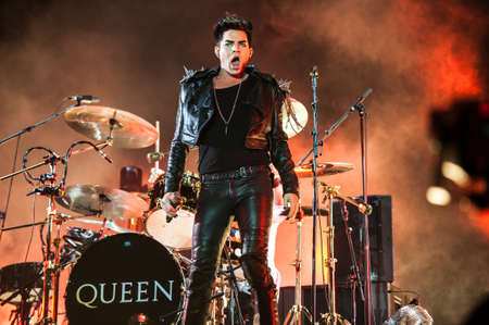 3 july, 2012 - Moscow, Russia - British rock band Queen performing live at Olimpiyskiy stadium during world Tourのeditorial素材