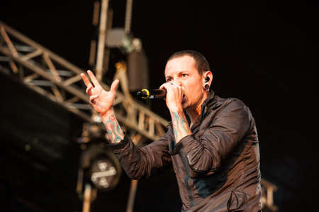 11 june, 2012 - Moscow, Russia - American rock band Linkin Park performing live at Maxidrom festival.のeditorial素材