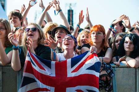 Music fans with british flag on a concertのeditorial素材