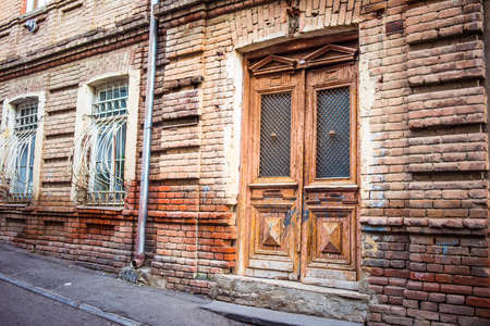 Old wooden door in Tbilisi, Georgiaの写真素材